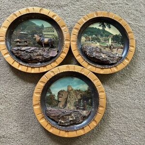 3 Handacheit Hand Painted Round Wooden Wall Hangings Germany *Read*